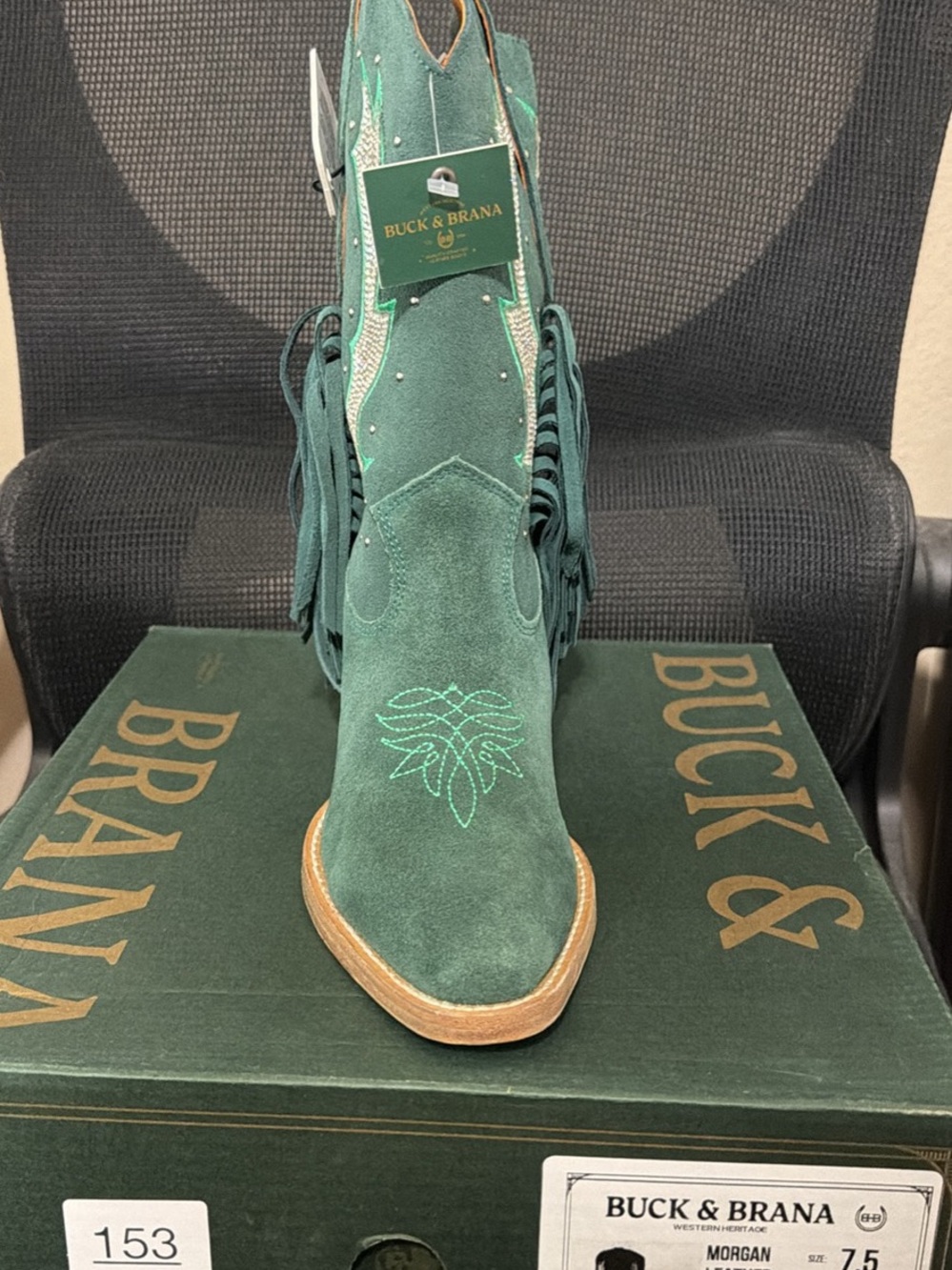 Buck & Brana women’s Green Suede Fringe Western Ankle Boot 7.5